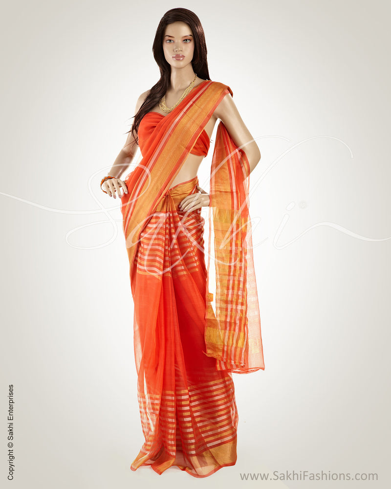 MSO-3161 Orange & Gold Pure Organza Silk Saree