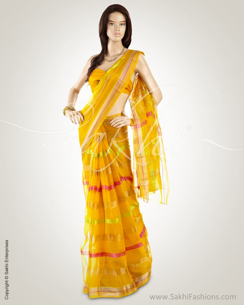 MSO-3181 Yellow & Multi Pure Organza Silk Saree