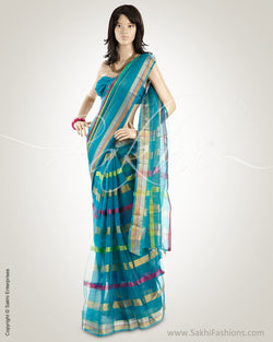 MSO-3182 Blue & Gold Pure Organza Silk Saree