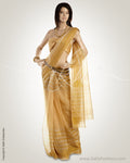 MSO-3188 Beige & Gold Pure Organza Silk Saree