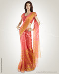 MSO-3192 Peach & Gold Pure Organza Silk Saree