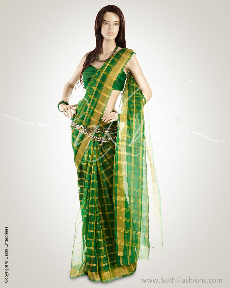 MSO-3194 Green & Gold Pure Organza Silk Saree