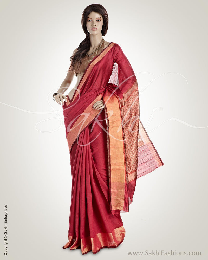 MSO-3699 Maroon & Gold Pure Dupion Silk Saree