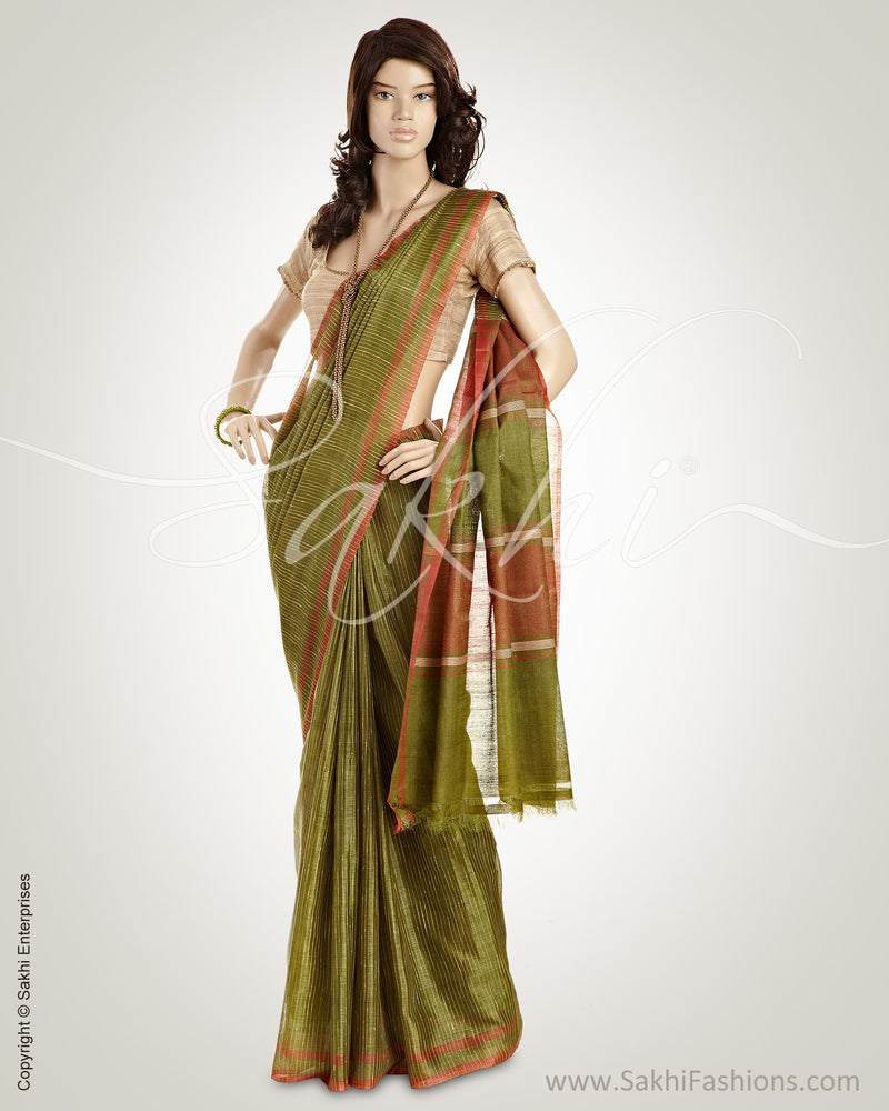 MSO-3720 Green & Red Pure Tussar Silk Saree
