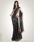 MSO-3727 Black & Multi Pure Dupion Silk Saree