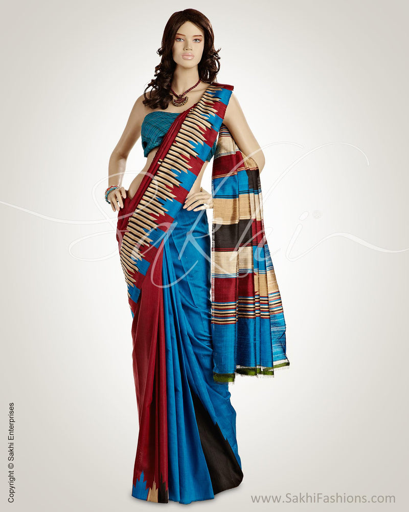 MSO-3753 Blue & Multi Pure Tussar Silk Saree