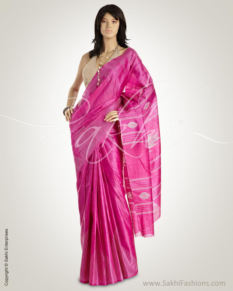 MSO-3801 Pink & White Pure Tussar Silk Saree