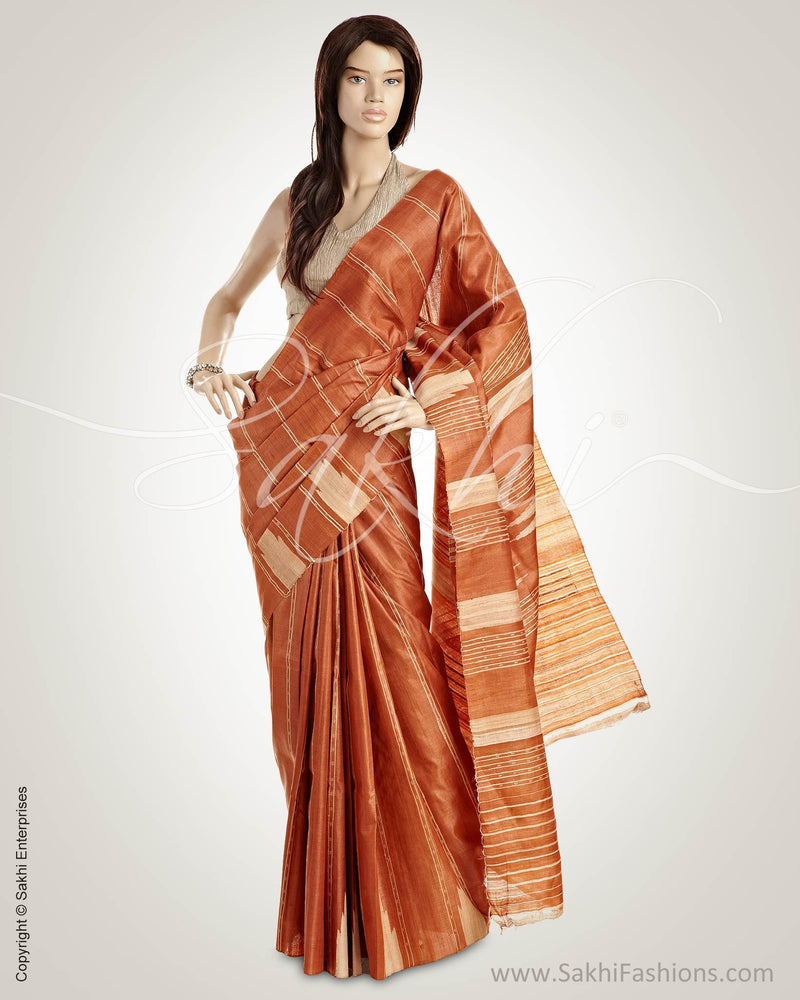 MSO-3822 Orange & Beige Pure Tussar Silk Saree