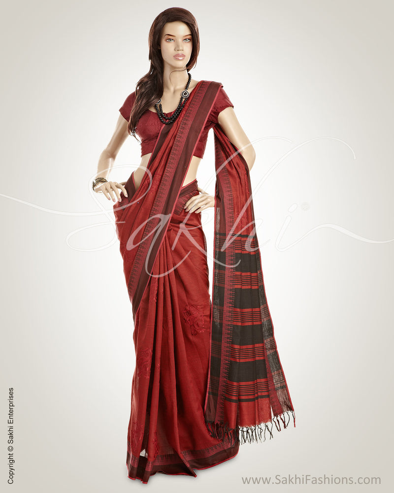 MSO-4038 Maroon & Black Pure Cotton Saree