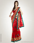 MSO-4044 Red & Green Faux Chiffon Saree