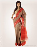 MSO-4424 - Beige & Orange Pure Tussar Silk Saree