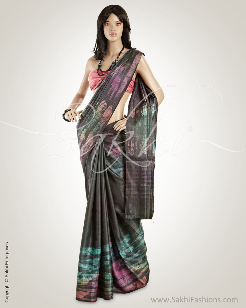 MSO-5239 Black & Pink Pure Tussar Silk Saree