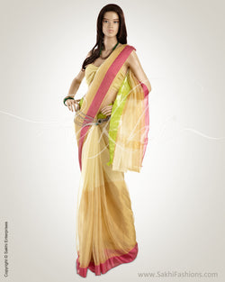 MSO-5954 Beige & Multi Pure Organza Silk Saree