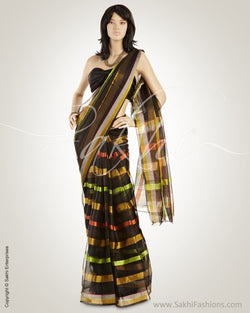 MSO-5956 Black & Multi Pure Organza Silk Saree