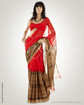 MSO-6678 Red & Brown Blended linen Saree
