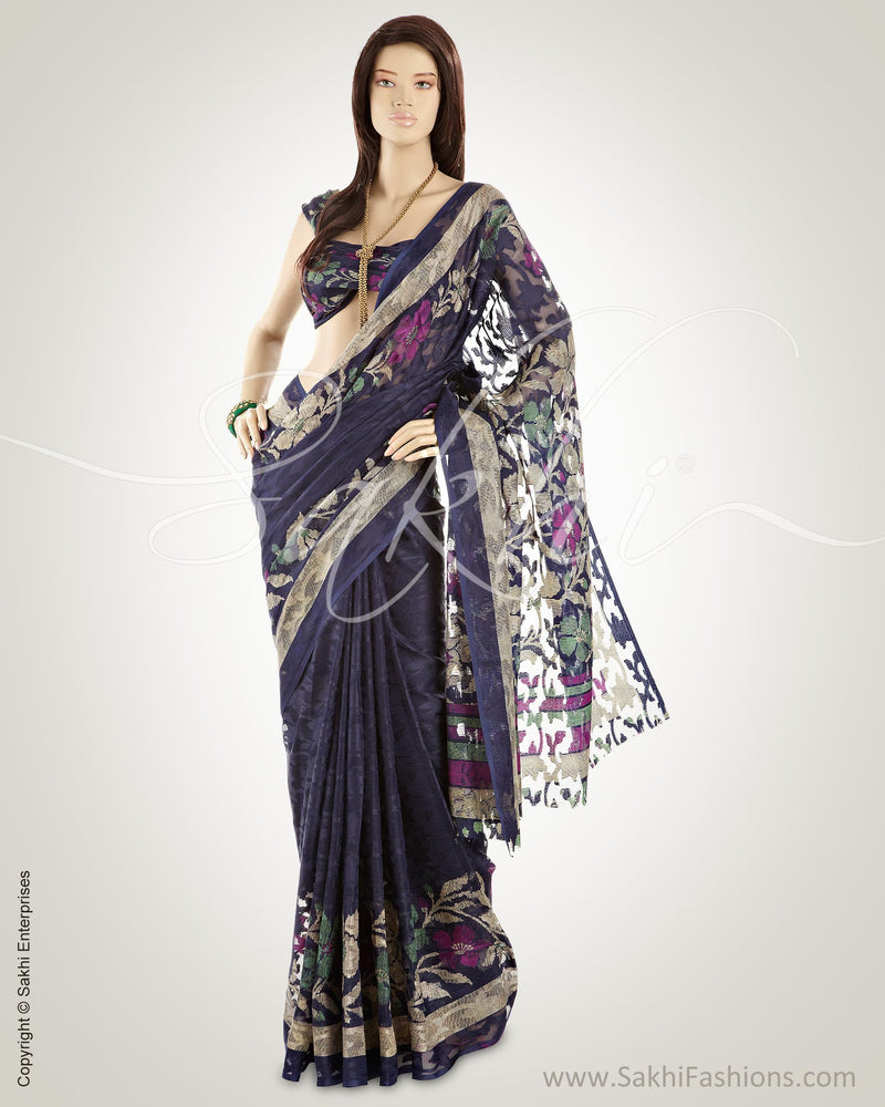 MSO-6727 Blue & Multi Blended Silk Saree