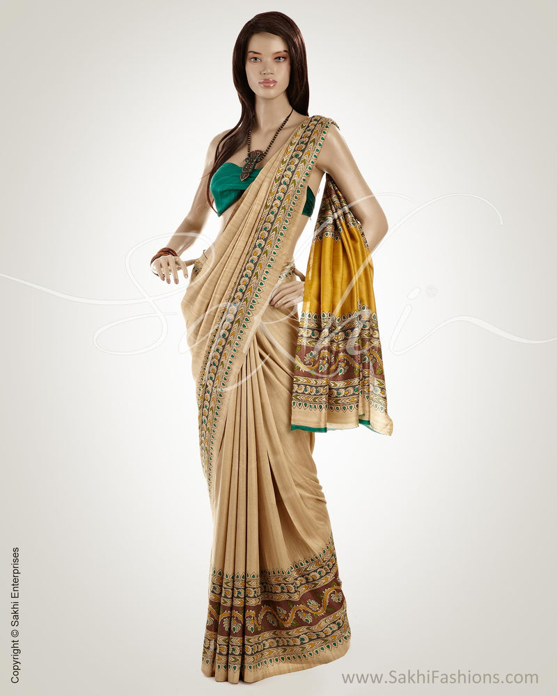 MSO-6730 Beige & Multi Blended Tussar  Saree