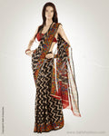 MSO-6745 Black & Multi Blended Tussar  Saree