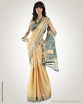 MSO-6756 Beige & Blue Blended Tussar  Saree