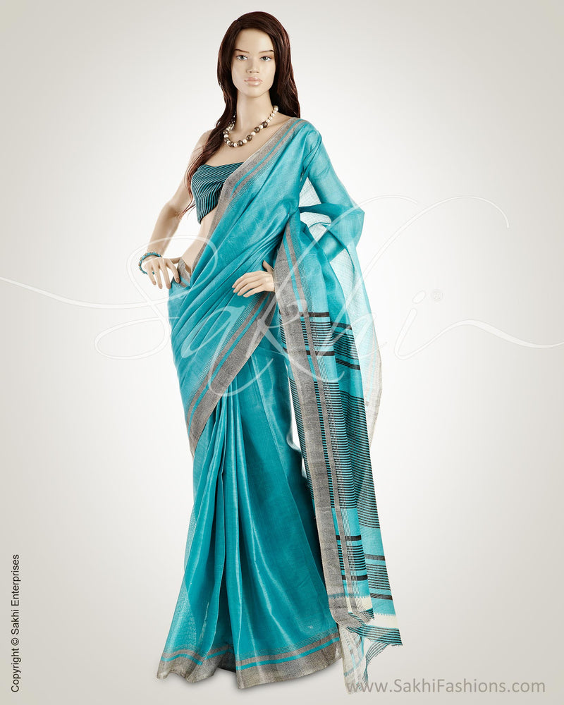 MSO-6759 Blue & Black Blended Tussar  Saree