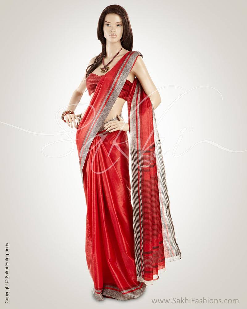 MSO-6762 Red & Black Blended Tussar  Saree
