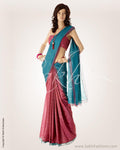 MSO-9150 - Blue & Pink Pure Tussar Silk Saree