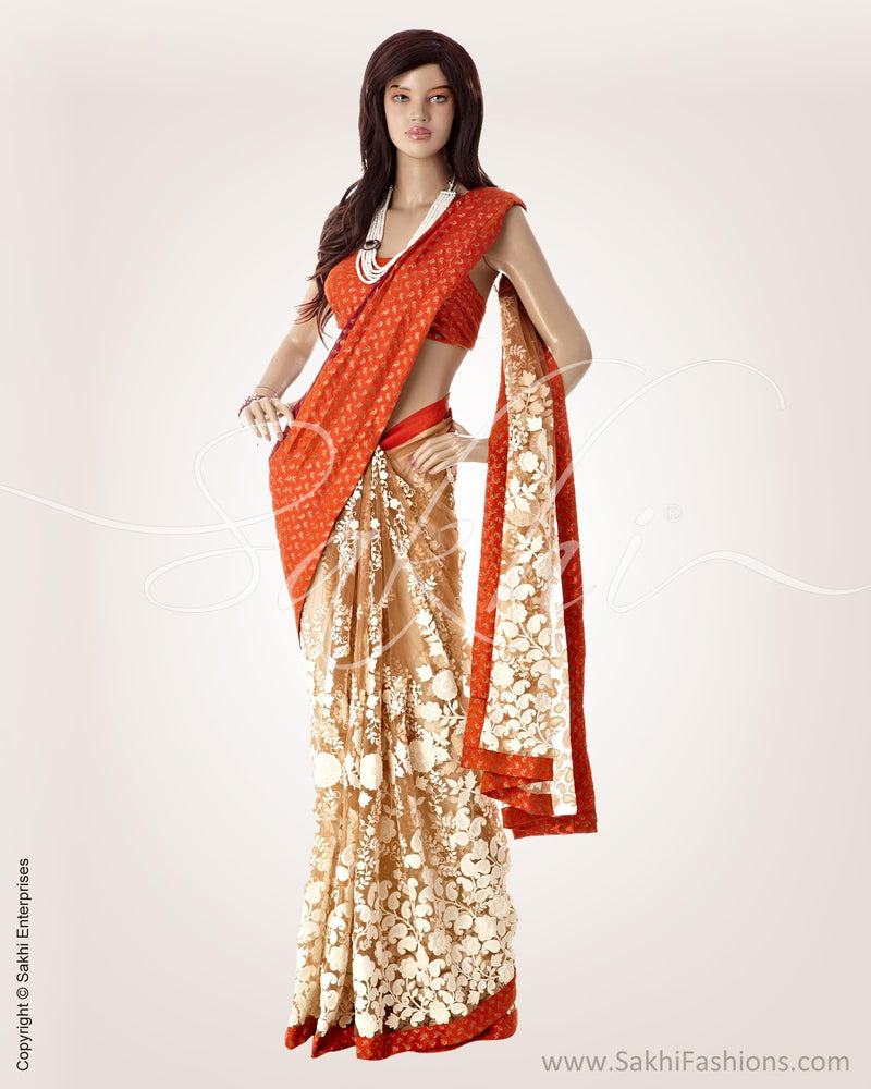 MSO-9536 - Brown & Orange Net Saree