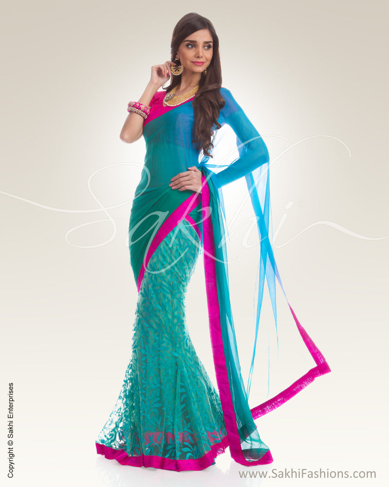 PG3-0003 Blue & Green Chiffon Saree