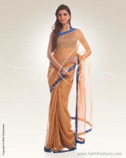 PG3-0004 Orange & Blue Crushed Tissue Saree