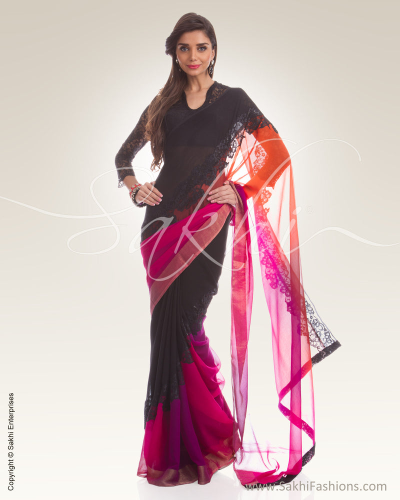 PG3-0007 Black & Multi Colour Chiffon Saree