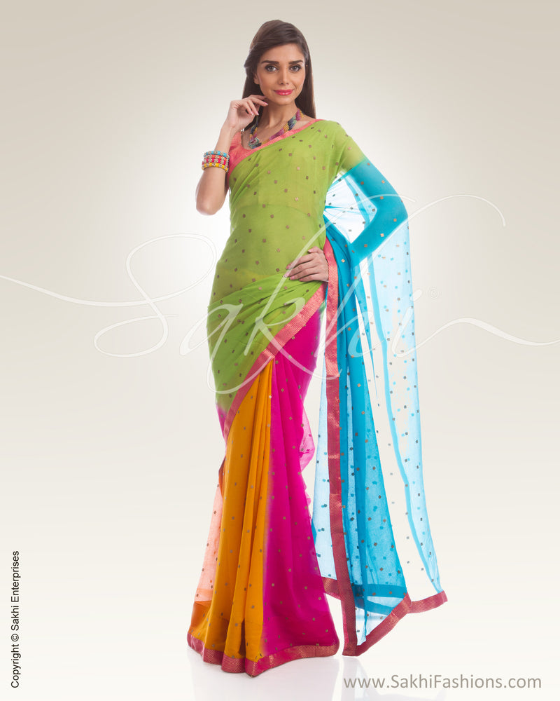 PG3-0009 Yellow & Pink Chiffon Saree