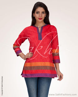 RTO-15879 - Red & Multi Banaras Kurti