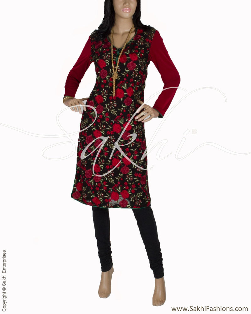RTO-22085 - Black & Red Pure Georgette Silk Top