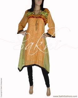 RTO-24757 - Green & Orange Pure Silk Top
