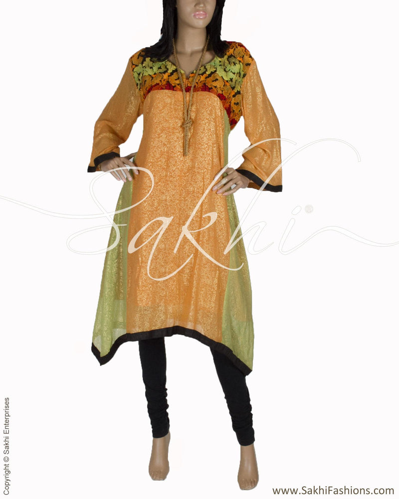RTO-24757 - Green & Orange Pure Silk Top