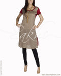RTO-27415 - Beige & Red Pure Cotton Top