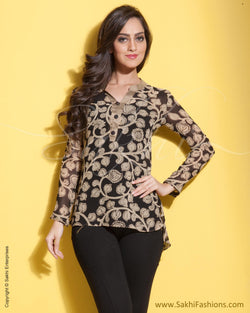 RTP-0838 - Black & Beige Faux Georgette Top