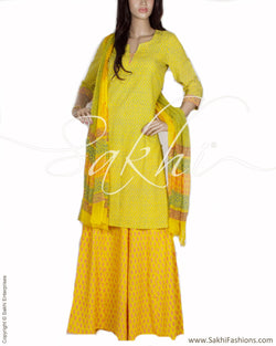 RTP-17581 - Yellow &  Pure Cotton Kurtha Pallazzo