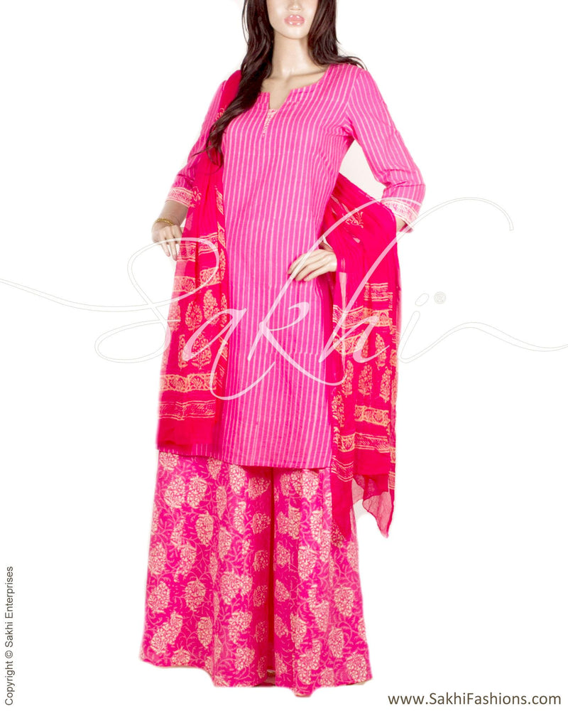 RTP-17583 - Pink & White Pure Cotton Kurtha Pallazzo
