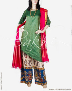 RTP-17973 - Green & Gold Pure Tussar Silk Kurtha