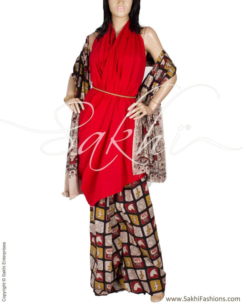 RTQ-19362 - Red & Black Pure Cotton Duppatta