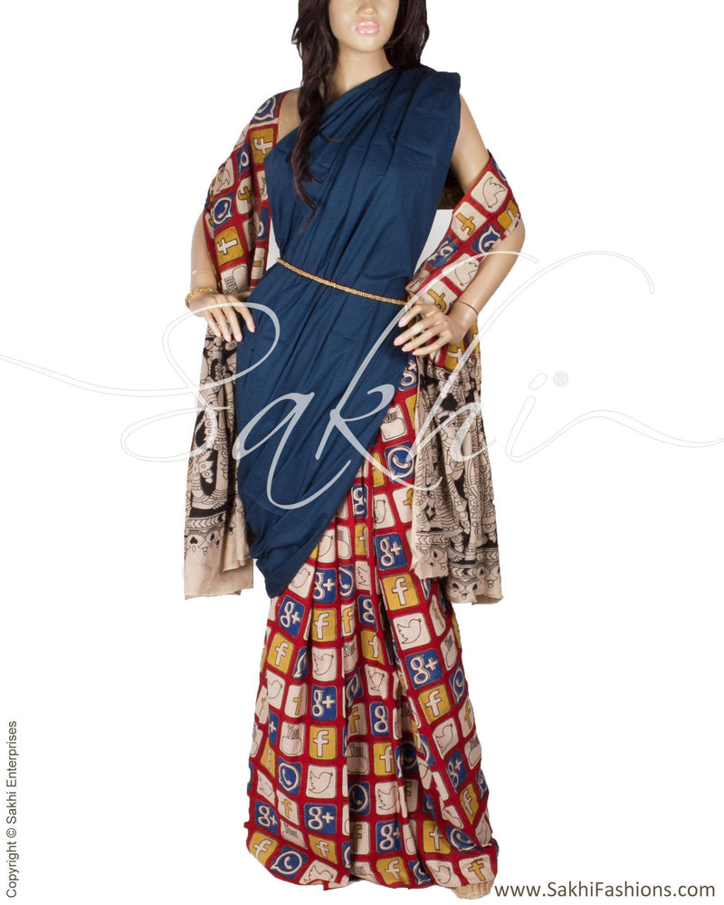 RTQ-19378 - Blue & Maroon Pure Cotton Duppatta