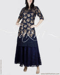 RTP-19655 - Blue & Gold Net Kurtha