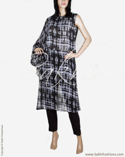 RTP-20647 - Black & Grey Pure Silk Kurthi