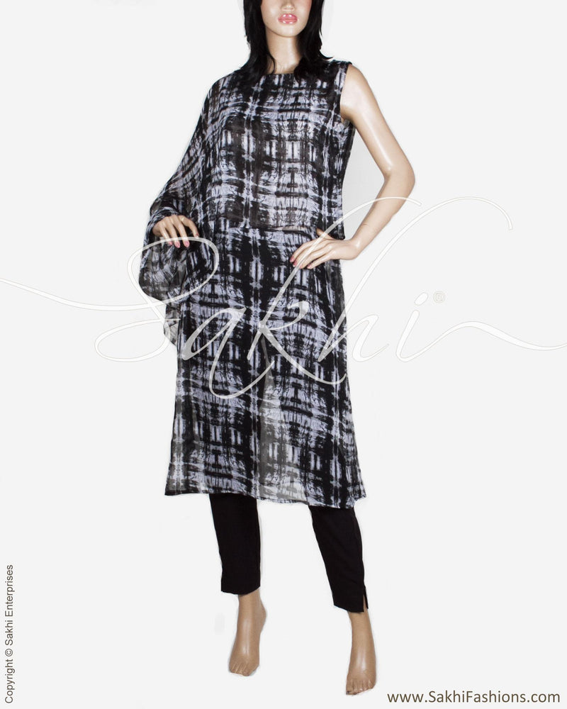 RTP-20647 - Black & Grey Pure Silk Kurthi