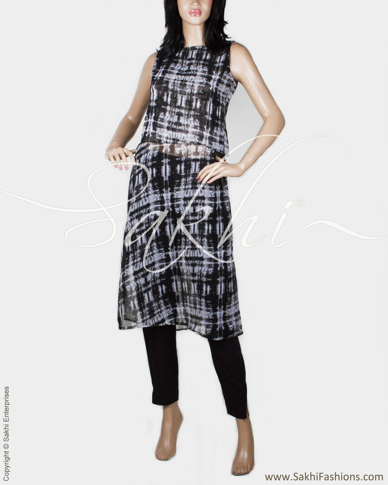RTP-20648 - Black & Grey Pure Silk Kurthi