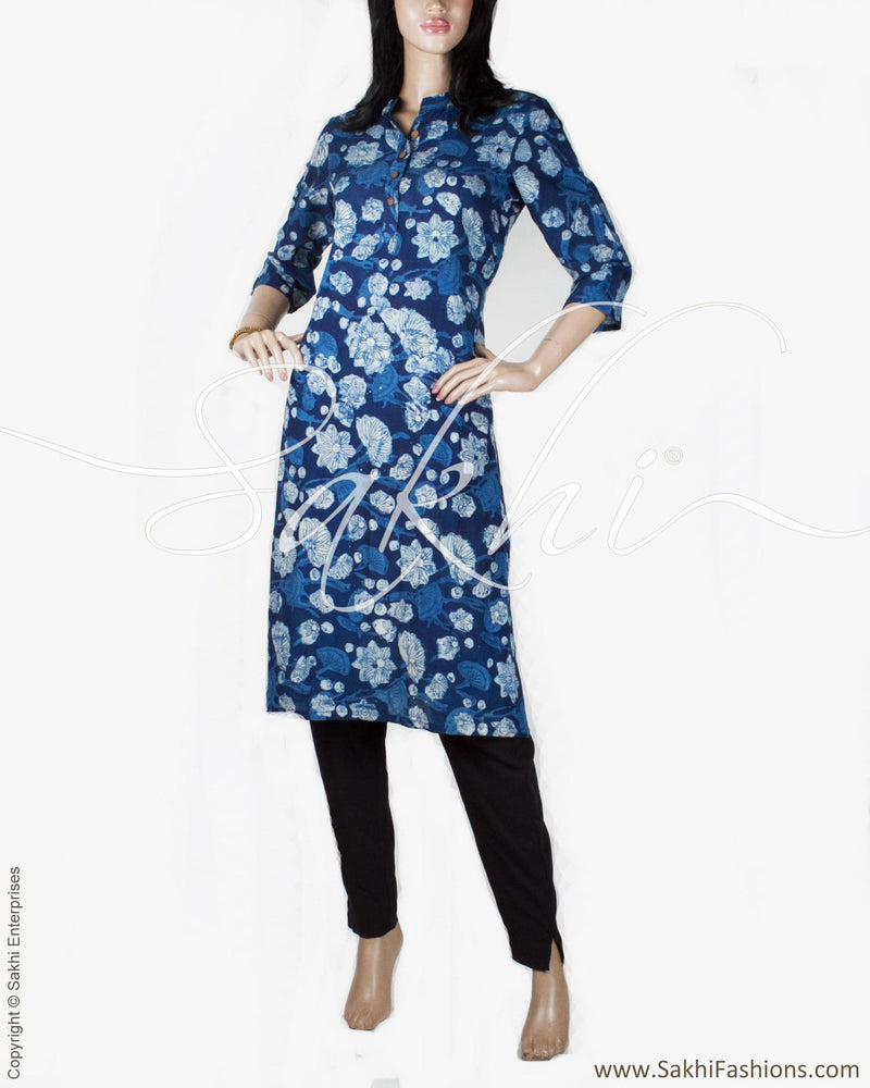 RTP-20946 - Blue & Grey Pure Silk Kurthi