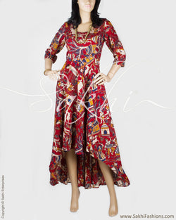 RTP-21022 - Red & Multi Silk & Cotton Dress