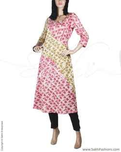 RTP-22457 - Green & Pink Pure Cotton Kurtha