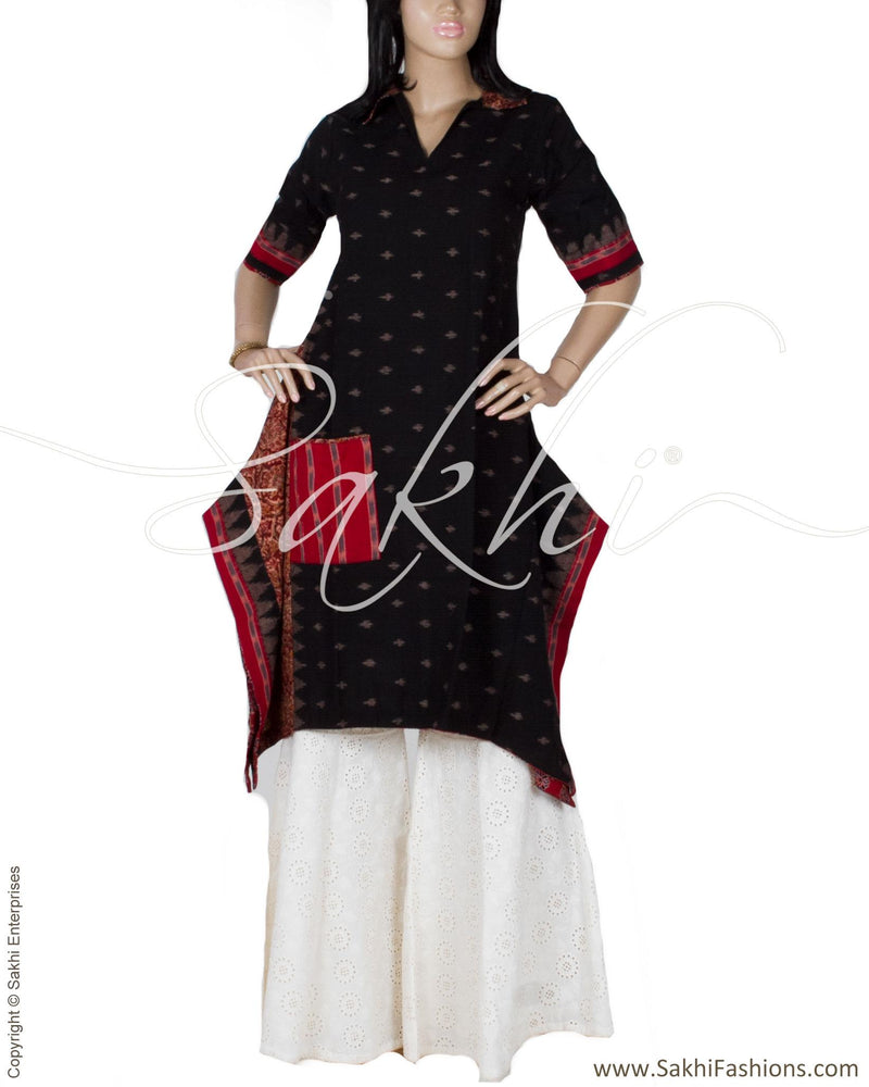 RTP-24273 - Black & Red Pure Cotton Kurtha